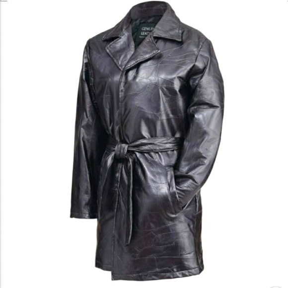 GIOVANNI NAVARRE LEATHER COMPANY Trench Coat NWT Italian Stone Fall Patchwork - Picture 1 of 16